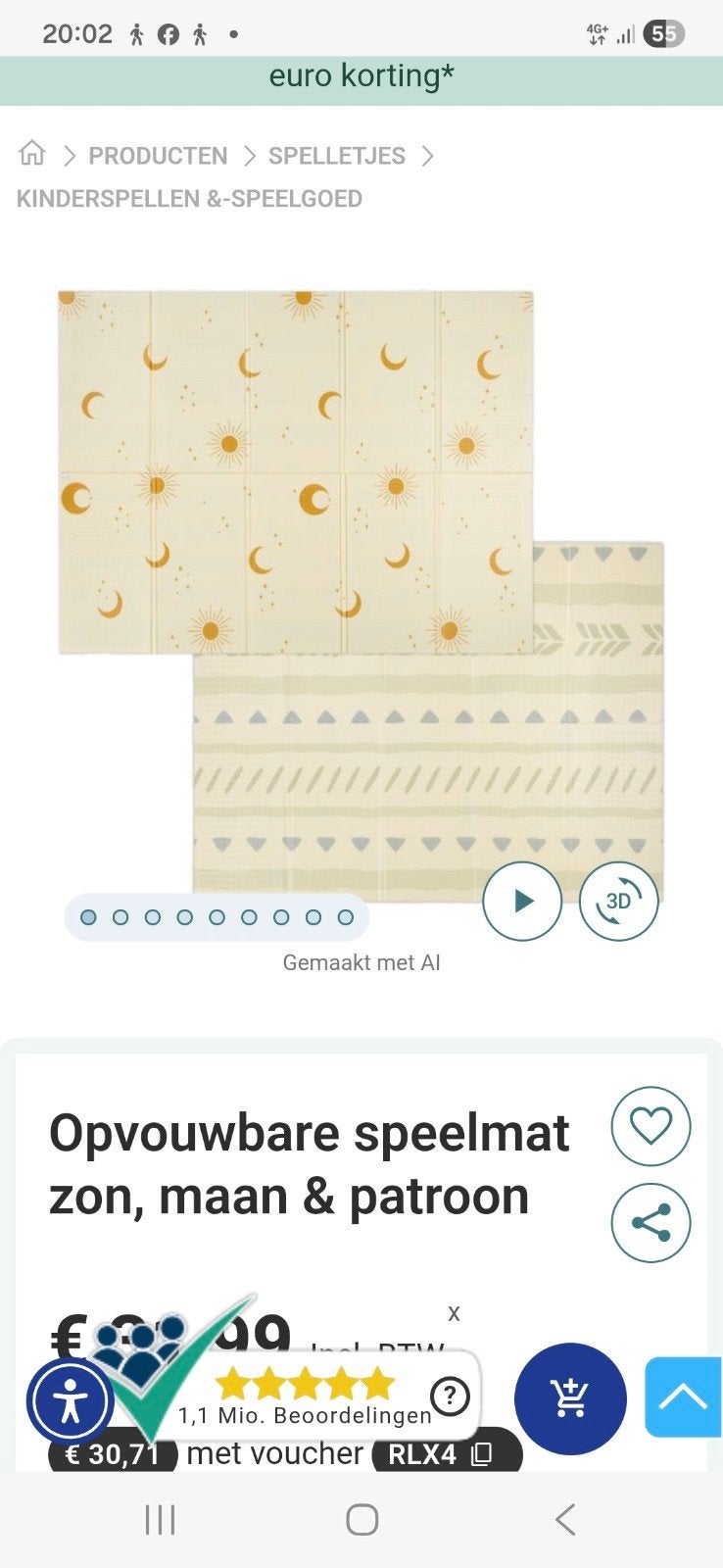 Relaxdays Opvouwbare Speelmat Zon, Maan & Patroon - Nieuw, Ophalen of Verzenden
