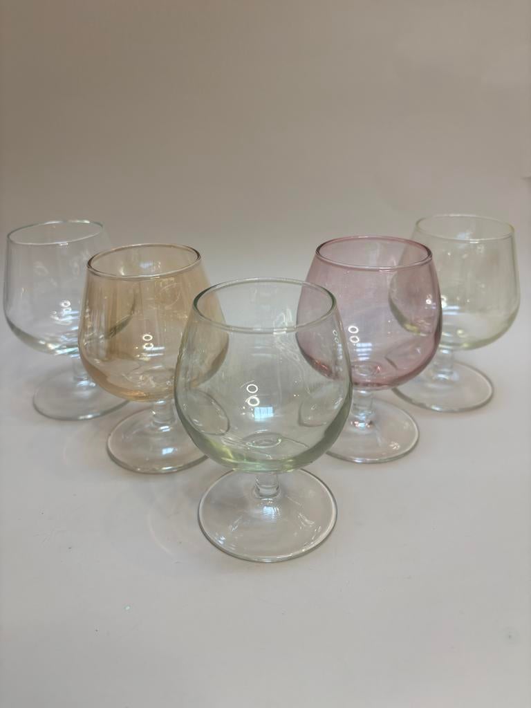 Set van 5 vintage gekleurde cognac glazen, Ophalen of Verzenden