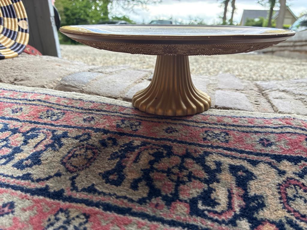 Gouden etagere/schaal op voet - Vintage, Ophalen of Verzenden