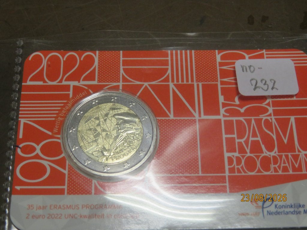 No.232- ERASMUS Nederland  6x Coincard 2022 munt, Ophalen of Verzenden, Koningin Beatrix, Euro's, Losse munt