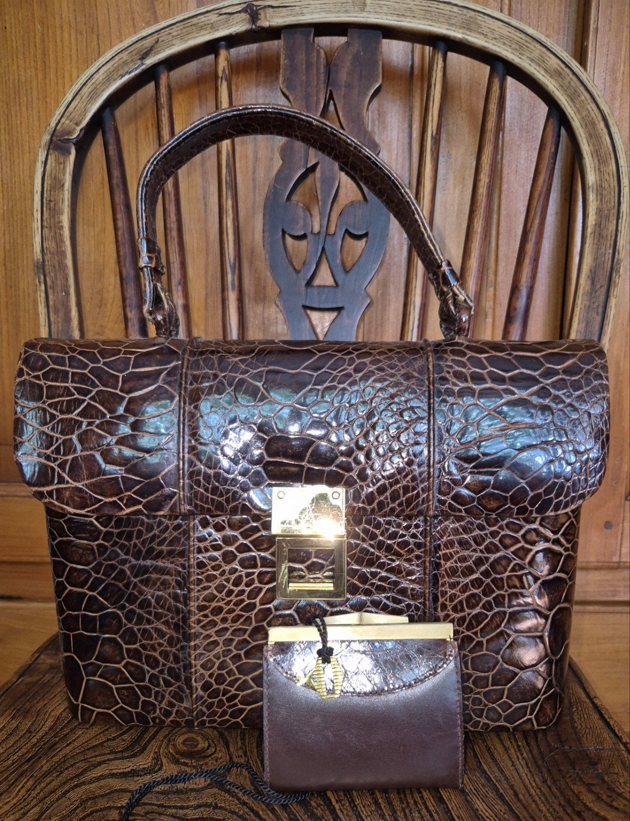 Vintage  Handtas Schildpad en Portemonnee, Ophalen of Verzenden, Zo goed als nieuw, Bruin, Handtas