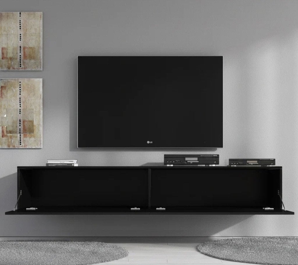 Meubella TV-meubel Flame – mat zwart – 160 cm, Ophalen, 150 tot 200 cm, Zo goed als nieuw, Minder dan 100 cm