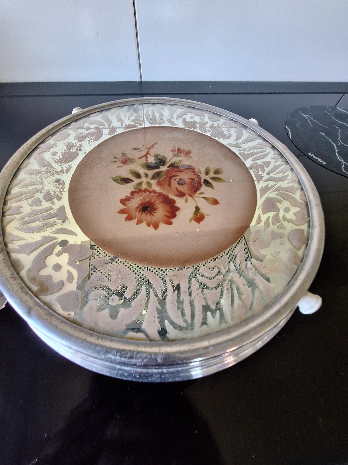 Vintage Draaiend Taartplateau met Bloemenmotief, Antiek en Kunst, Ophalen of Verzenden