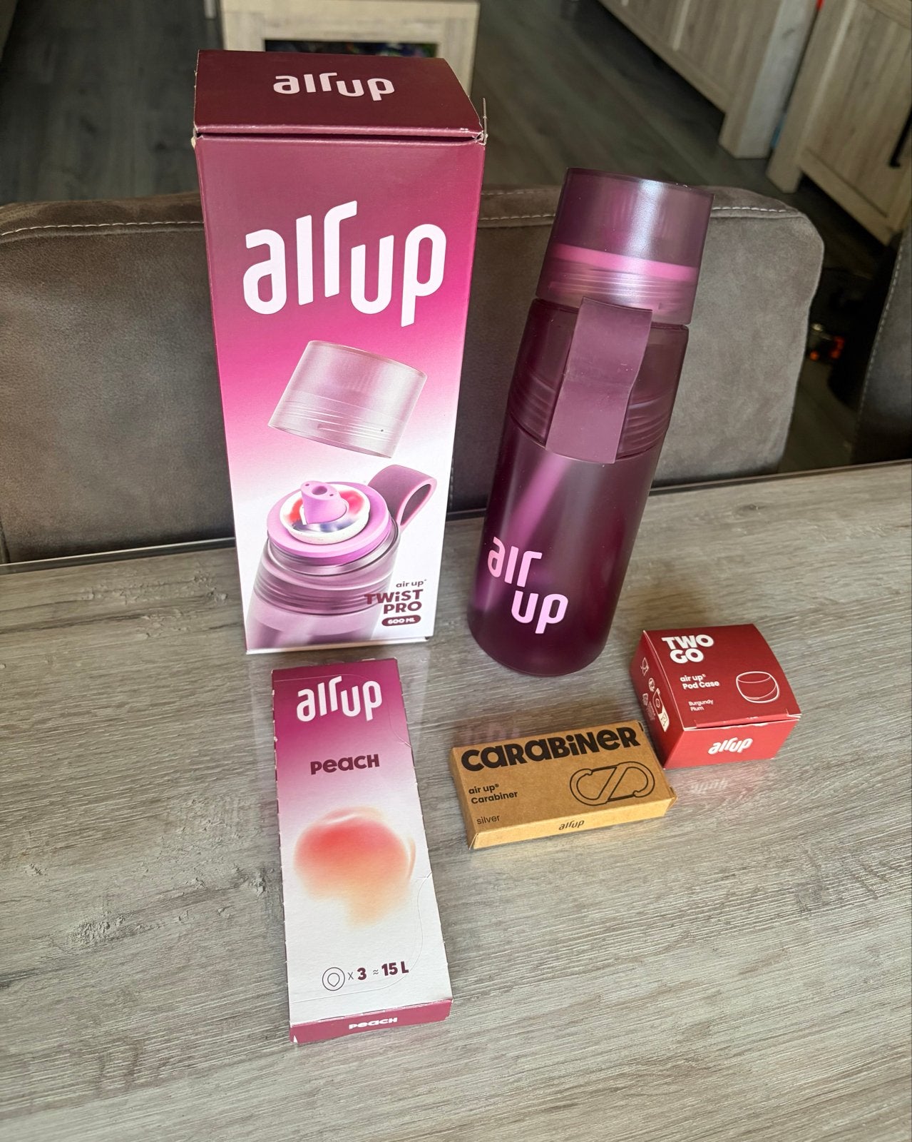 Air Up fles met peach pods, podhouder en karabijnhaak, Overige typen, Paars, Kunststof, Nieuw