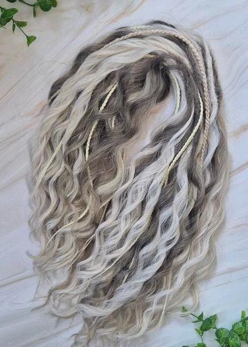 55 Stuks Dreadlocks Vlechten Mix Blond en Grijs, Ophalen of Verzenden, Nieuw, Pruik of Haarverlenging