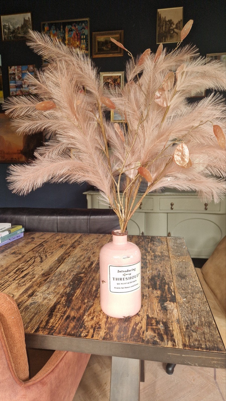 Roze vaas met roze kunst siertakken, Ophalen, Gebruikt, Inclusief decoratie, Roze
