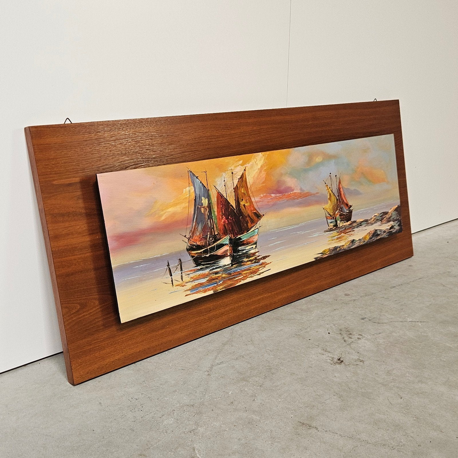 Vintage schilderij op teak paneel, Ophalen, Gebruikt, Schilderij, Hout