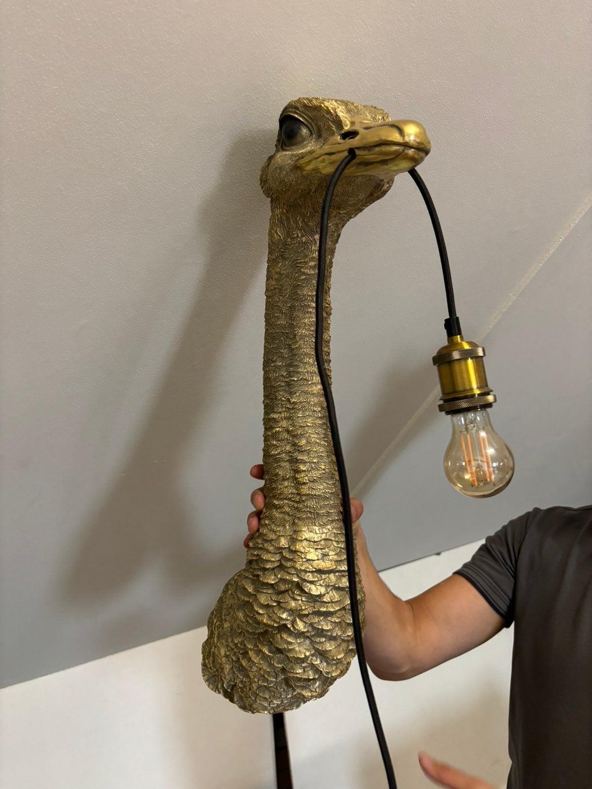 Franz Josef Gouden Struisvogel Lamp, Huis en Inrichting, Ophalen, Met snoer/stekker, E27 (groot), Zo goed als nieuw