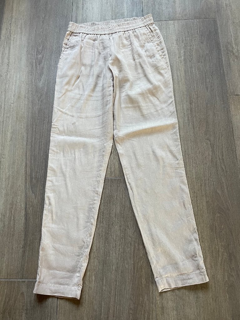 Marccain: z.g.a.n. dunne linnen-mix broek maat 36 (N2), Verzenden, Beige, Zo goed als nieuw, Maat 36 (S)