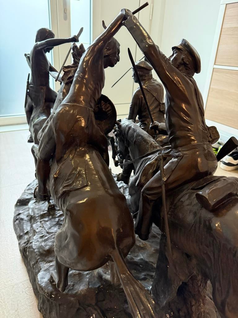 Groot Bronzen Beeld: Historische Scène te Paard 1,60m lang, Antiek en Kunst, Ophalen