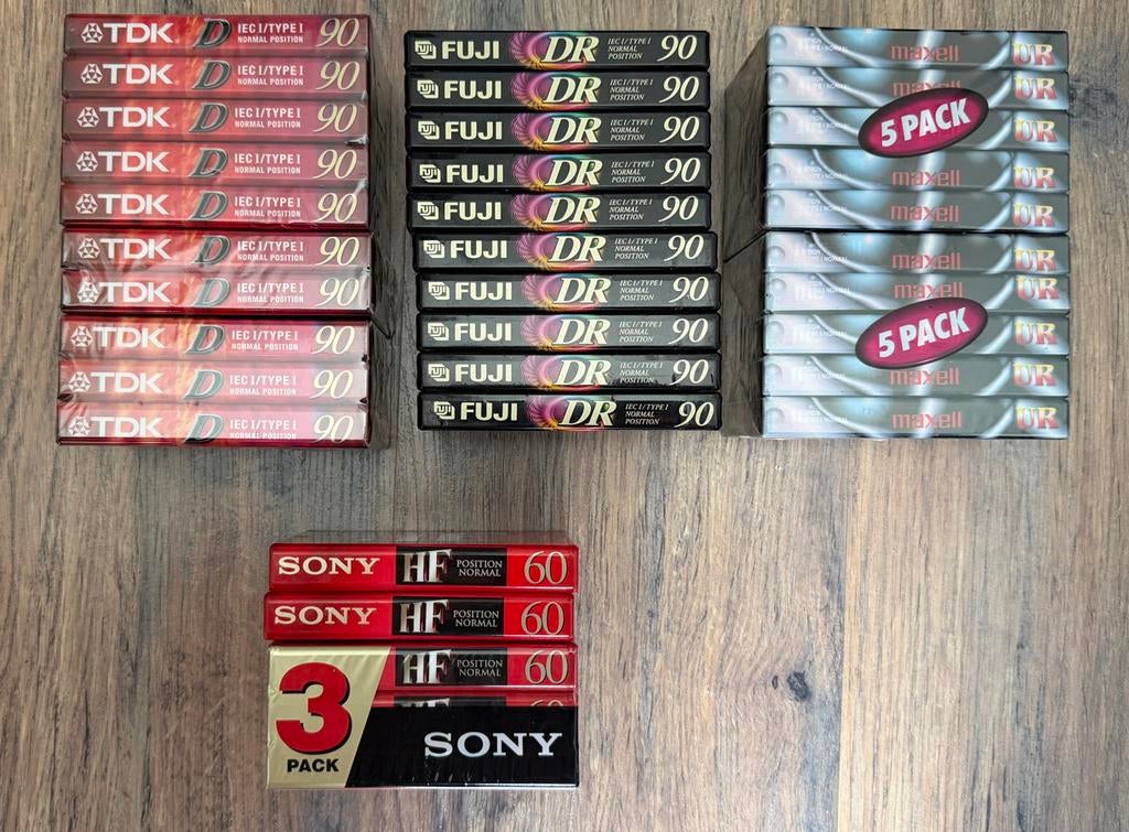 35 nieuwe cassettebandjes (TDK, Fuji, Sony, Maxell, Overige genres, Ophalen of Verzenden, Nieuw in verpakking, Onbespeeld