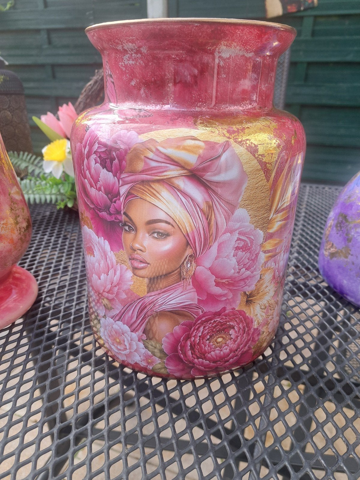 Decoratieve vaas met Afrikaanse vrouw en bloemen, Ophalen of Verzenden