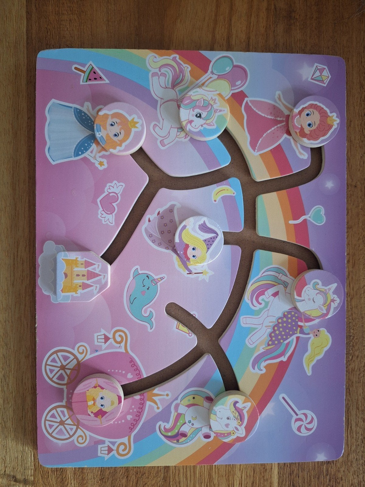 Houten doolhof puzzel eenhoorn prinses, Ophalen of Verzenden
