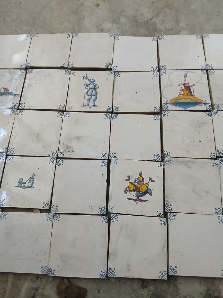 60 Antieke wand tegeltjes 13x13 , handwerk, Ophalen