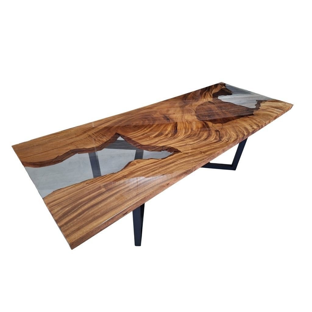 Epoxy Tafel – 240x90cm - Notenhouten - industrieel, Huis en Inrichting, Ophalen, Nieuw