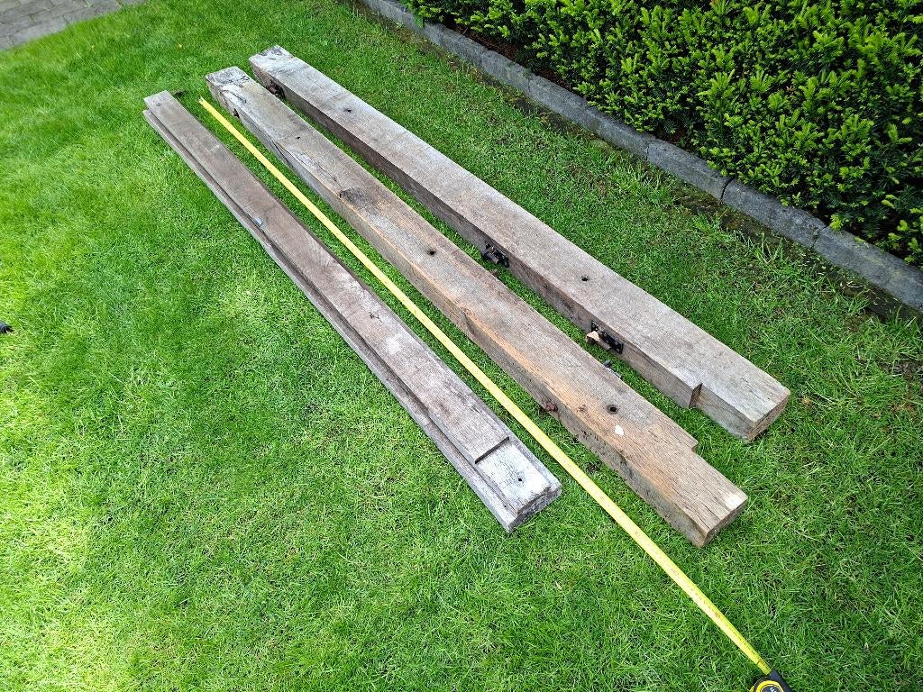Eiken balken, Doe-het-zelf en Verbouw, Hout en Planken, Ophalen, Gebruikt, Eiken, 200 tot 250 cm