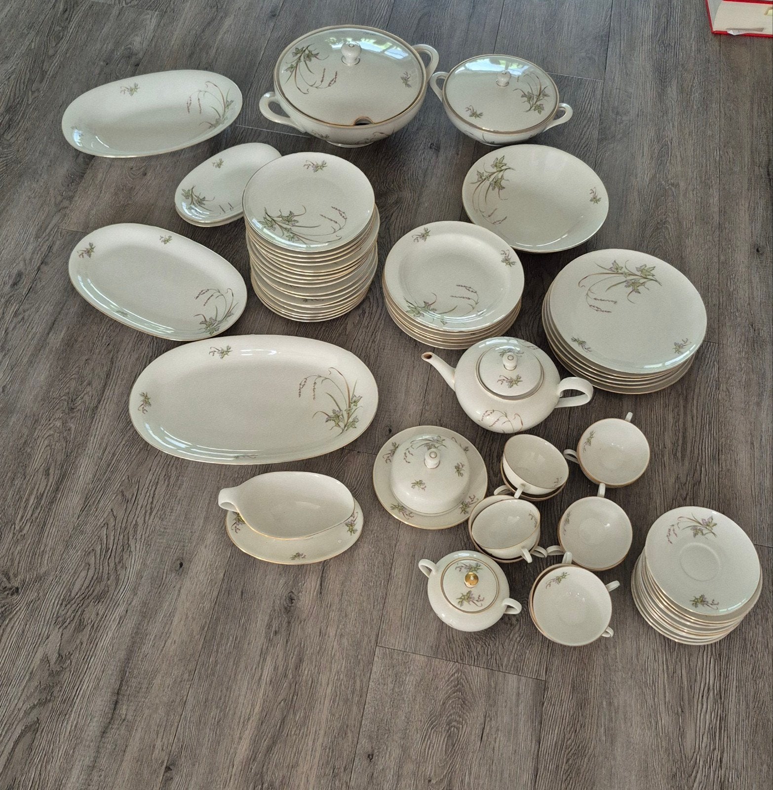 Groot servies van Bavaria, 70 stuks, met gouden rand, Antiek en Kunst, Antiek | Servies compleet, Ophalen