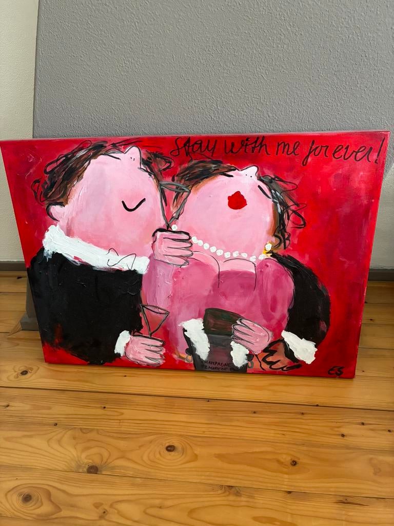 Vrolijk ludiek schilderij met tekst, Ophalen of Verzenden