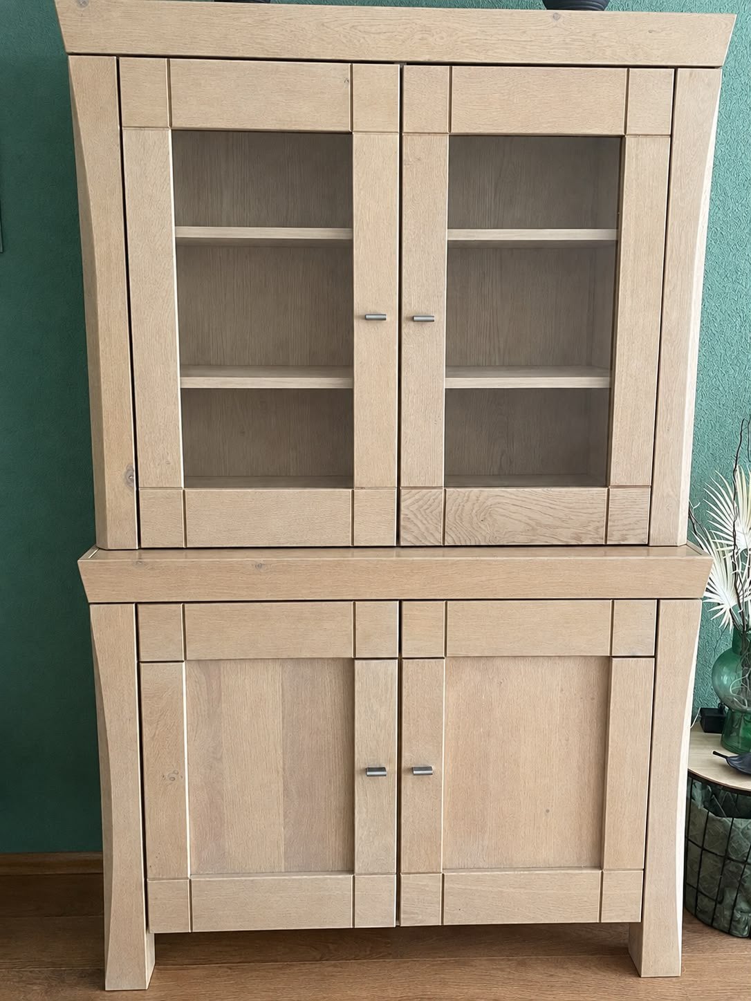 Mooie vitrine kast en tv kast, Ophalen, 100 tot 150 cm, Eikenhout, Met lade(s)