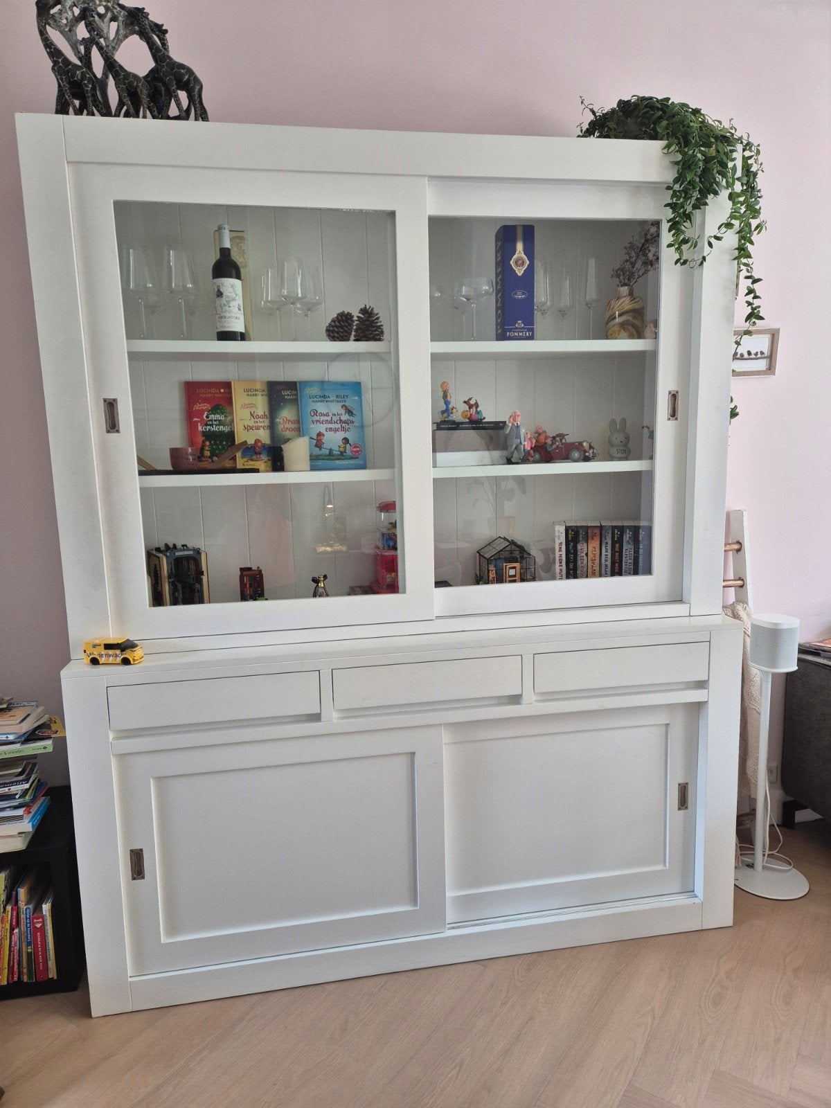 Buffetkast wit met schuifdeuren en lades - 220x180x40/50 cm, Ophalen, Modern/landelijk, Gebruikt, 200 cm of meer