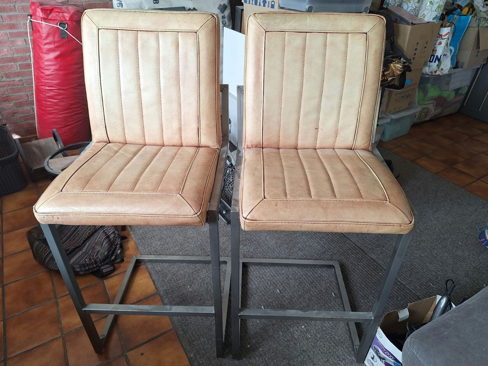 Set van 2 barkrukken met leren zitting, Ophalen, Gebruikt, Met voetsteun, 90 cm of meer