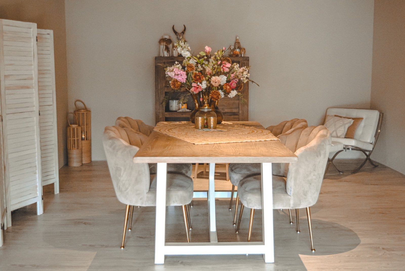 Prachtige eettafel (Steigerhouten blad & wit onderstel), Huis en Inrichting, Tafels | Eettafels, Ophalen, 200 cm of meer, 50 tot 100 cm