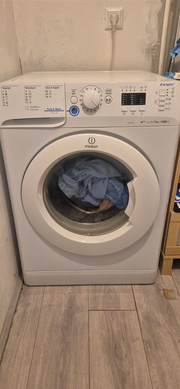 Indesit Innex Wasmachine 7kg 1400 toeren A+++, Ophalen, Gebruikt, Kort programma, 85 tot 90 cm