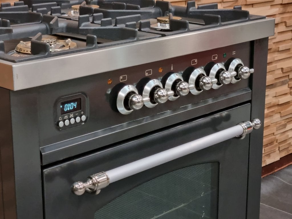 Luxe Boretti Fornuis 70cm antraciet + rvs 4 pits 1 oven, Witgoed en Apparatuur, Fornuizen, Niet ingevuld, 60 cm of meer, Niet ingevuld