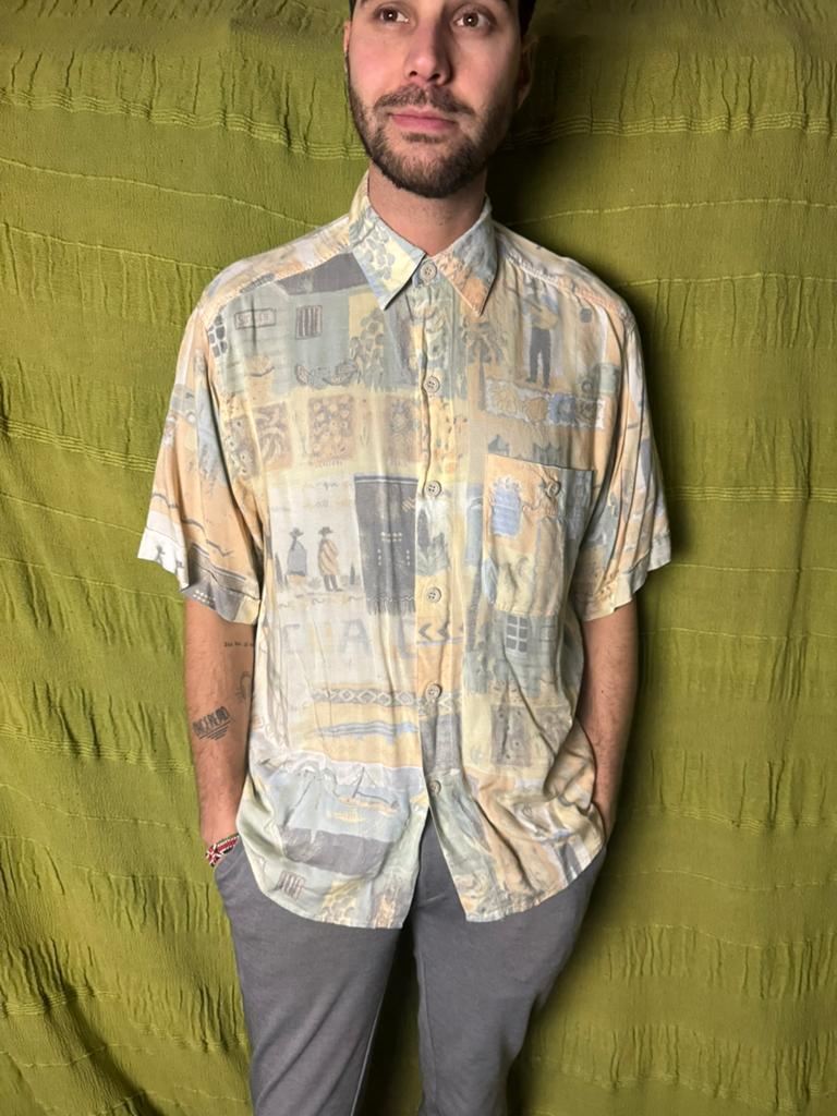 Vintage 90's overhemd / shirt - print -S/M small/medium, Hgv, Hgv, Ophalen of Verzenden, Gedragen