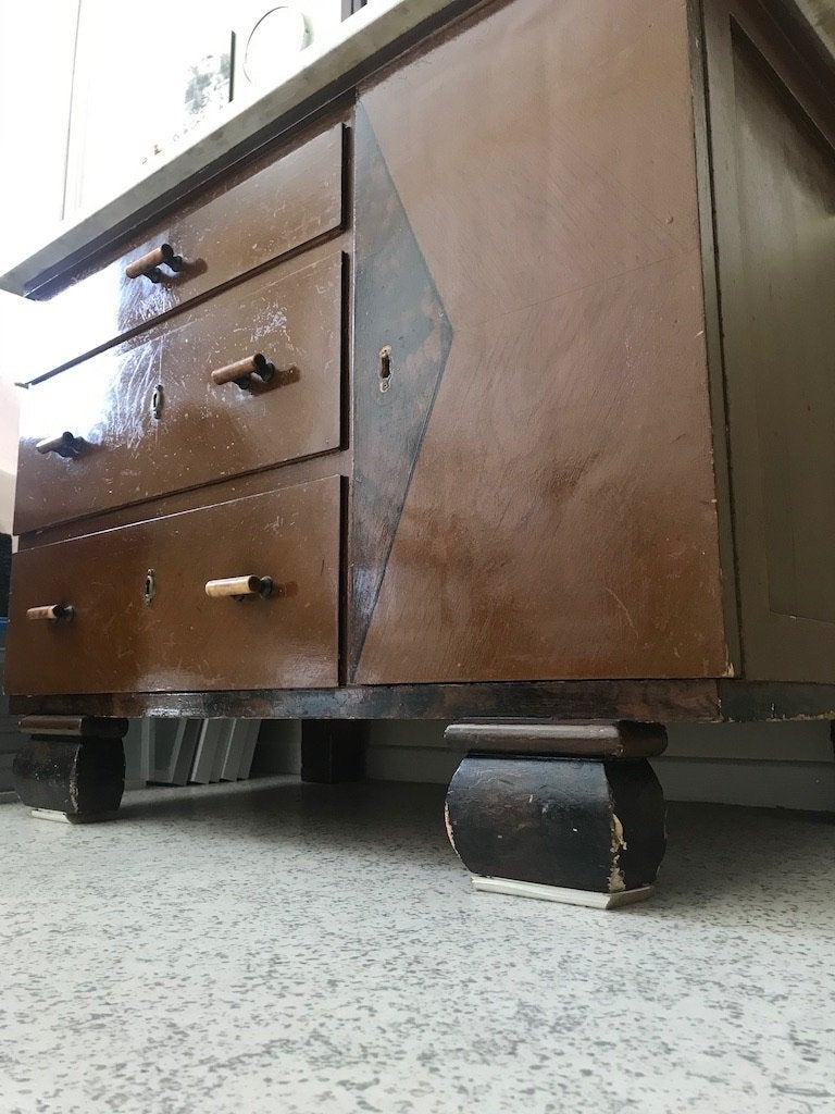 antieke wastafel met marmeren blad en geslepen spiegel, Ophalen