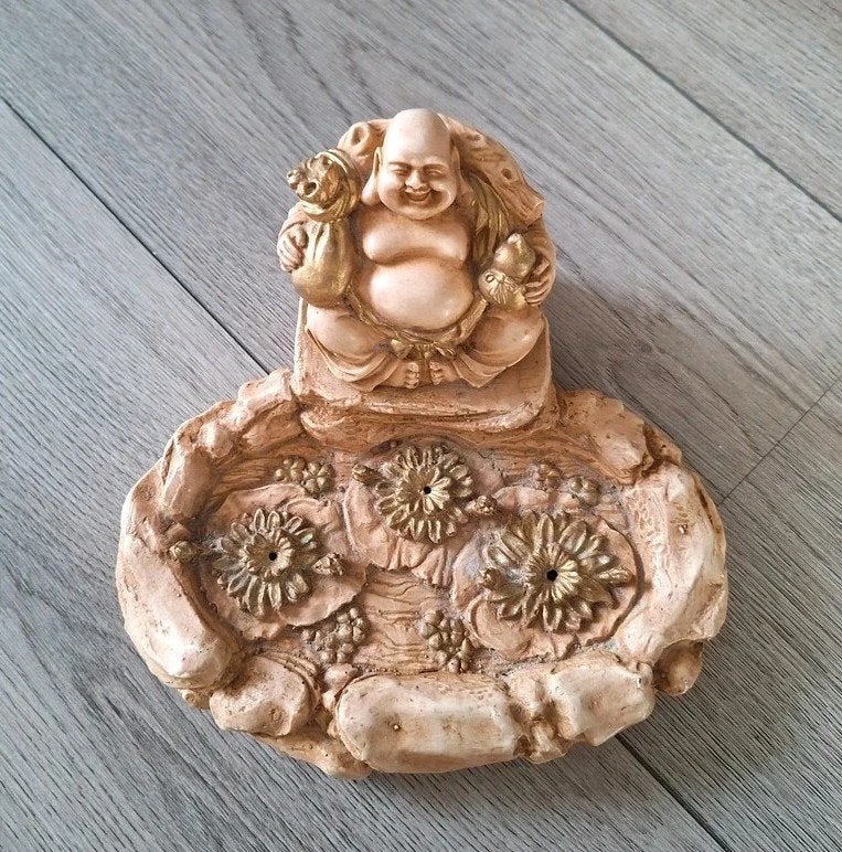 Marmeren Boeddha wierookhouder meditatie 19 cm, Beige, Ophalen of Verzenden, Zo goed als nieuw, Wierookhouder