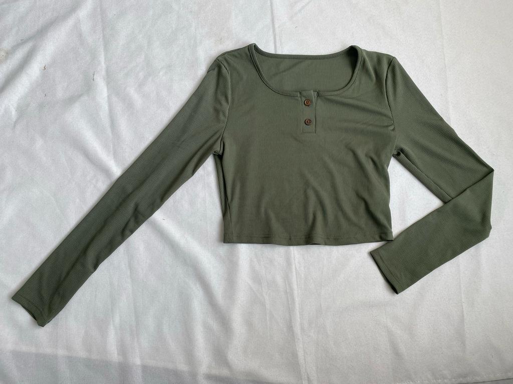 Romwe geribbelde crop top met lange mouwen - Maat S, Ophalen of Verzenden, Zo goed als nieuw, Lange mouw, Maat 36 (S)