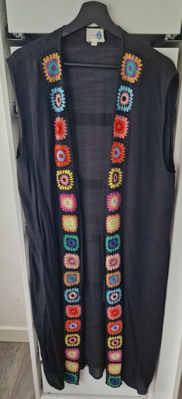 mouwloos katoenen lang vest met haakwerk. maat L., Kleding | Dames, Ophalen of Verzenden, Zo goed als nieuw, Maat 38/40 (M)