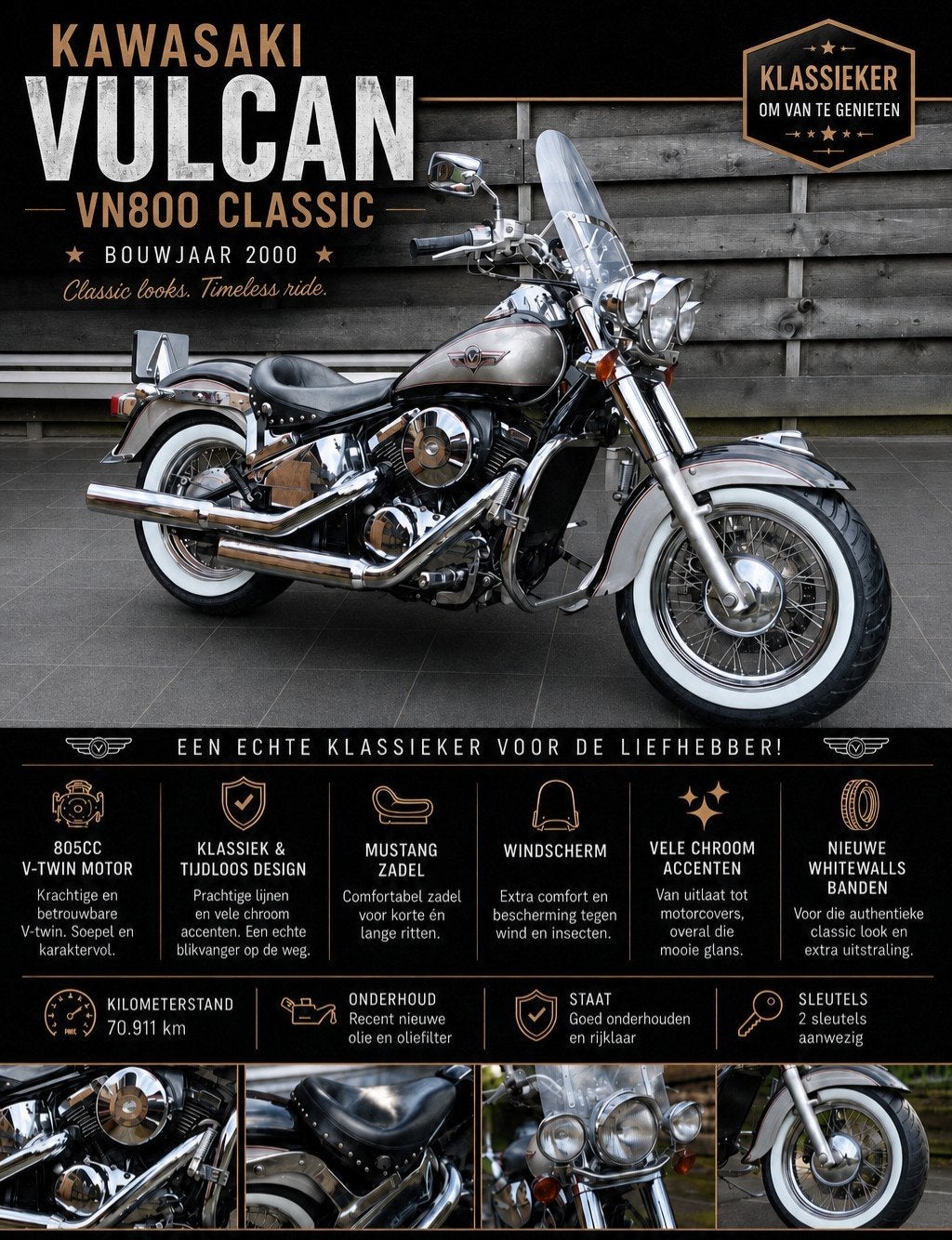 Kawasaki Vulcan VN800 Classic - Bouwjaar 2000, 2 cilinders, Kawasaki, Particulier, Chopper