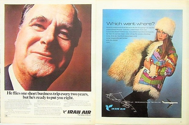 9 vintage advertenties Iran Air vliegmaatschappij 69-71, Ophalen of Verzenden, Zo goed als nieuw, Schaalmodel