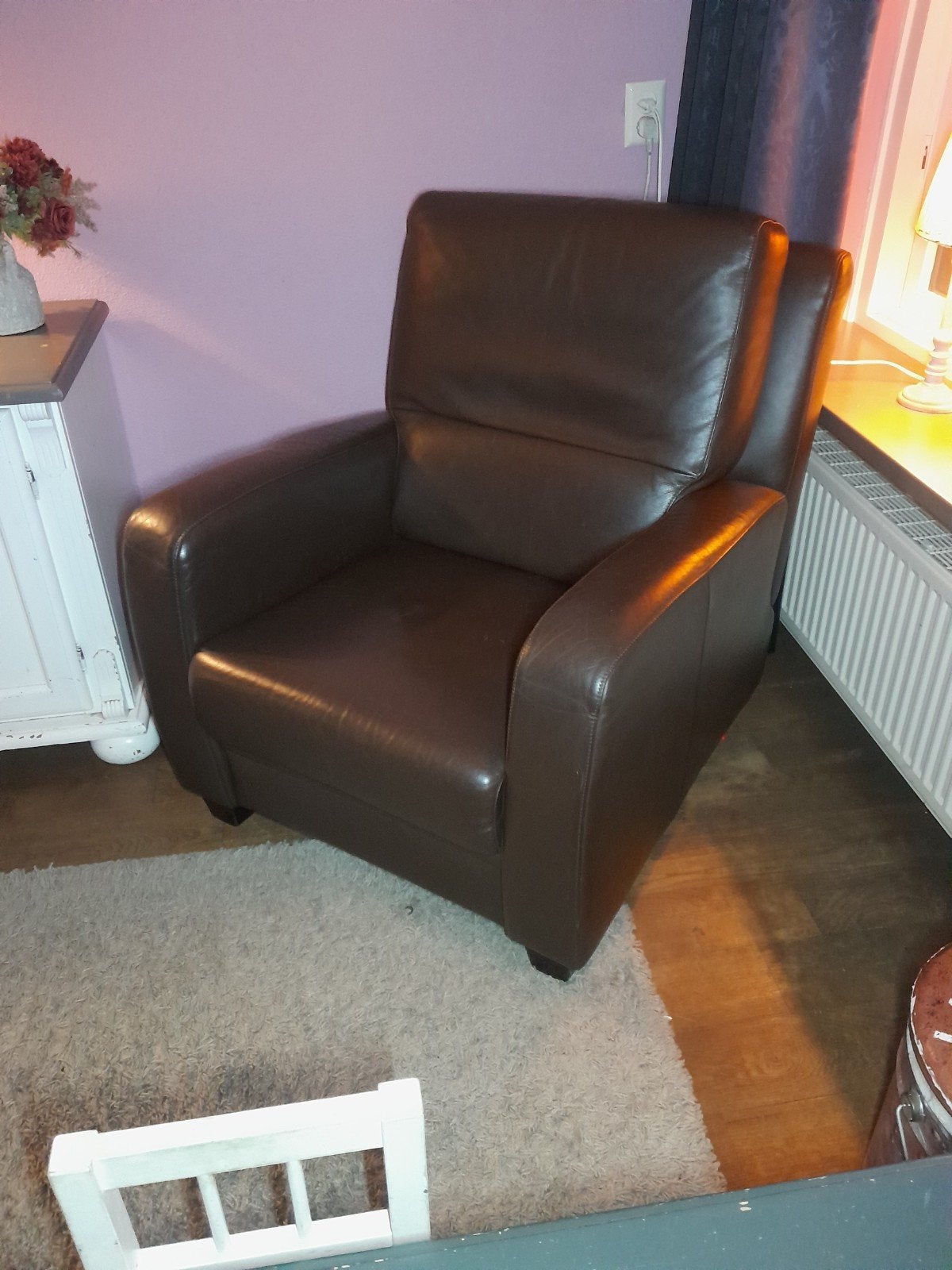 nette bruine leren fauteuil, Ophalen, Gebruikt, Tijdloos, 75 tot 100 cm