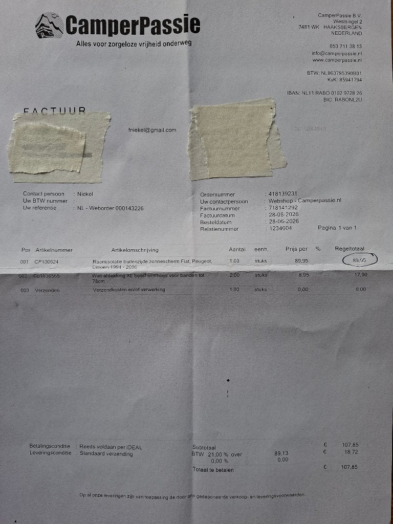 Raamisolatie zonnescherm Fiat, Peugeot, Citroën 1994-2006, Ophalen, Nieuw