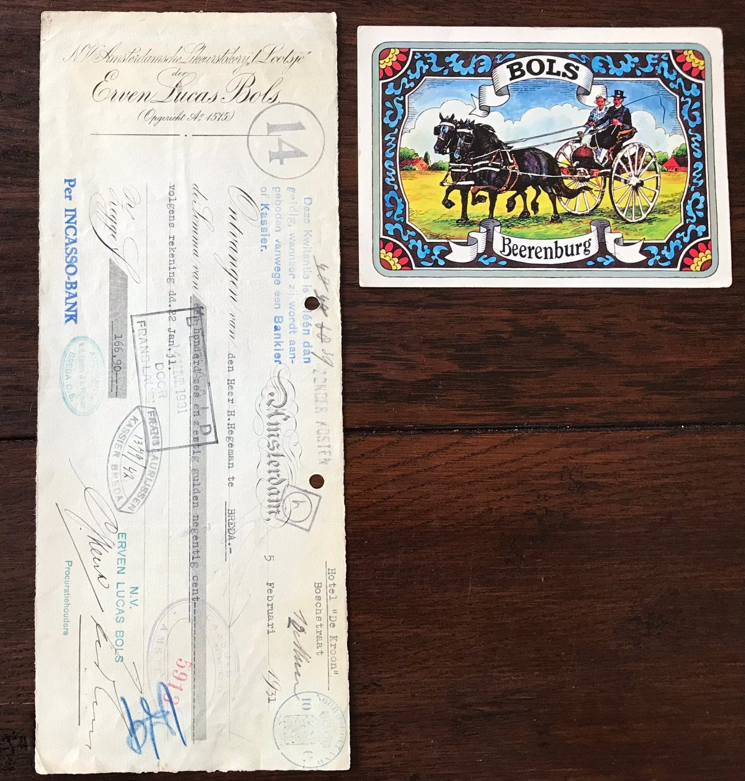Oude Rekening Erven Lucas bols 1932 plus Reclamekaart, Ophalen of Verzenden, Gebruikt, Overige typen