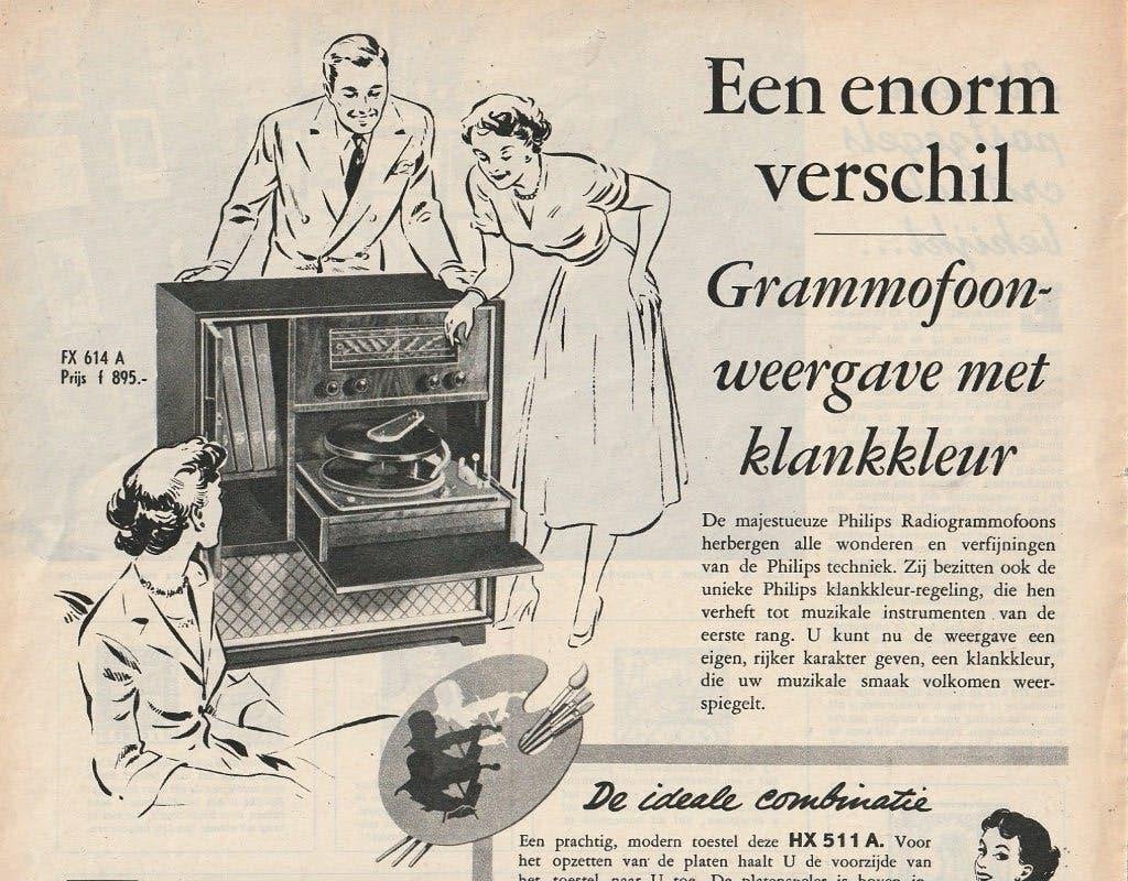 Retro reclame 1955 Philips grammofoon HX511A platenspeler, Ophalen of Verzenden, Overige typen