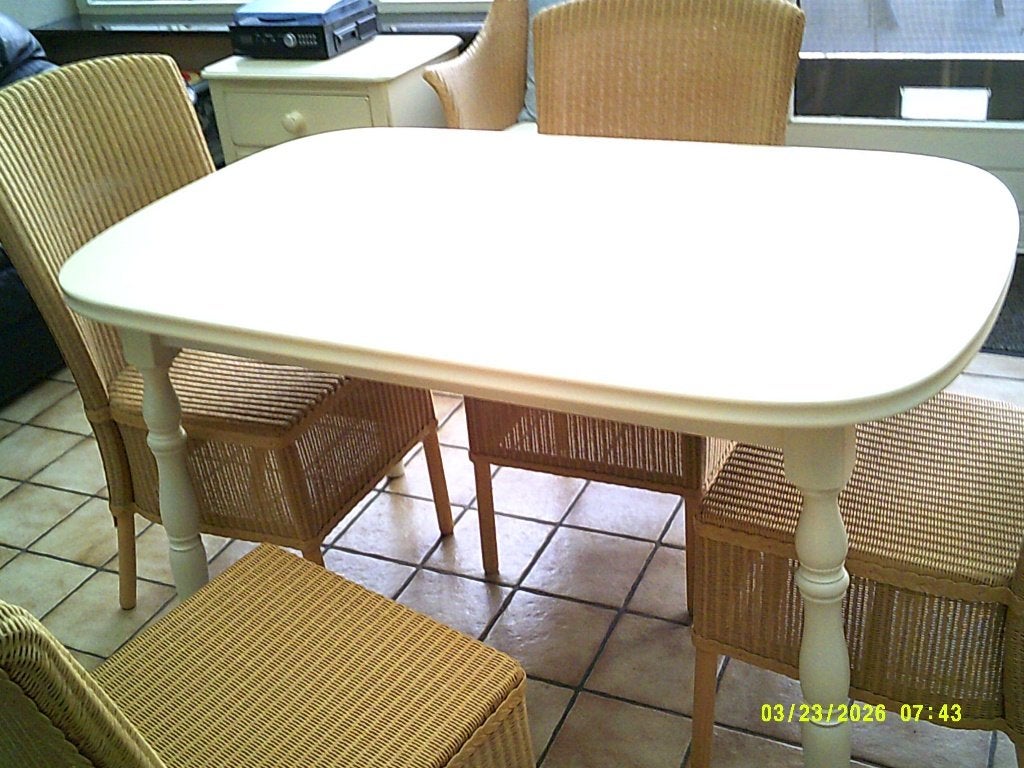 Tafel Eikenhout maar profesioneel wit gemaakt.ZGST, Ophalen, Gebruikt, 100 tot 150 cm, Klassiek