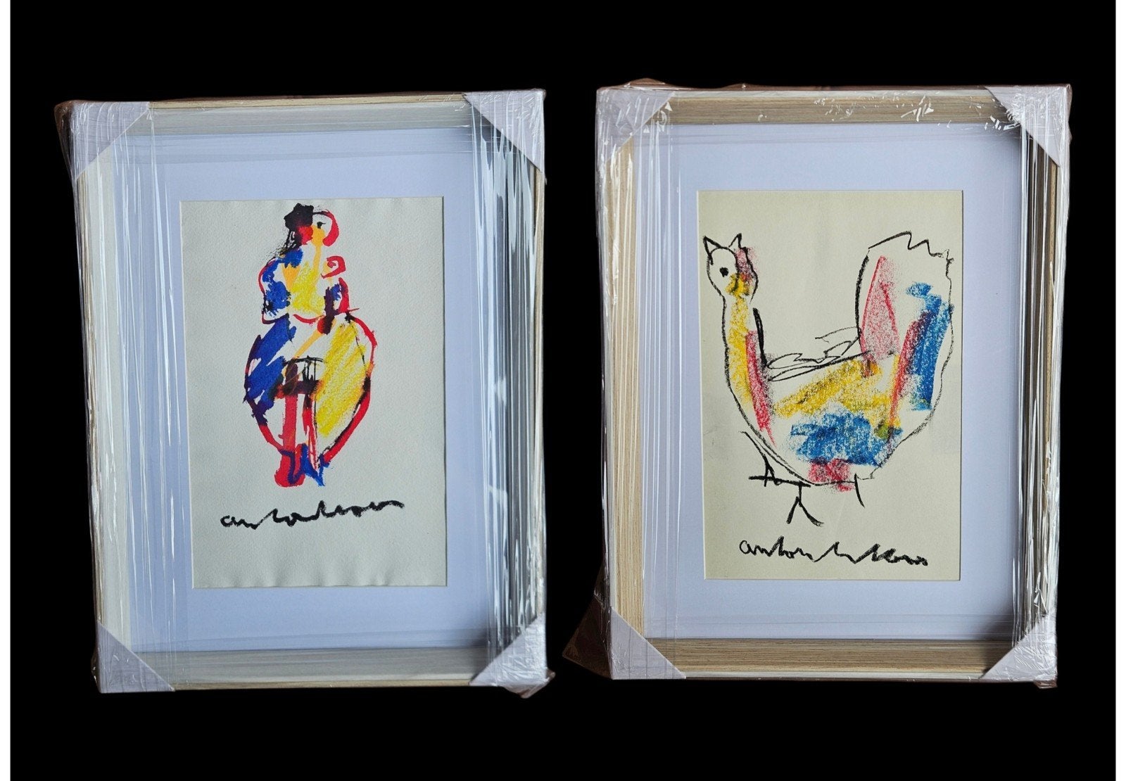 Anton Heyboer 2x set met kader, Antiek en Kunst, Ophalen of Verzenden