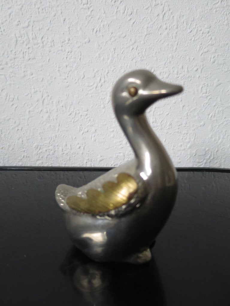 mooi zwaar beeldje van een gans uit tin/koper 9 cm, Antiek en Kunst, Ophalen of Verzenden