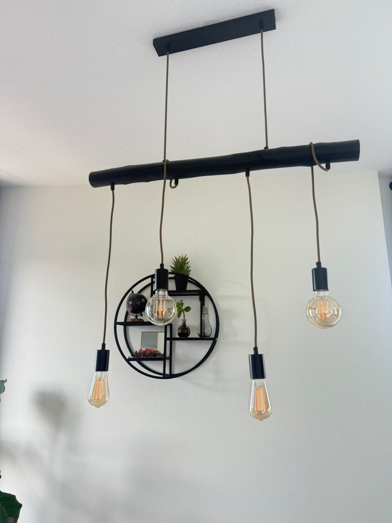 Hanglamp met 4 LED-lampen - Industriële stijl, Ophalen of Verzenden, Zo goed als nieuw, Industrieel, E27 (groot)