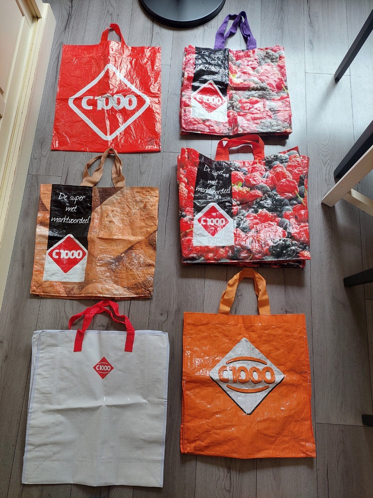 5 vintage C1000 bigshoppers en 1 plastic zak, Verzamelen, C1000, Ophalen of Verzenden