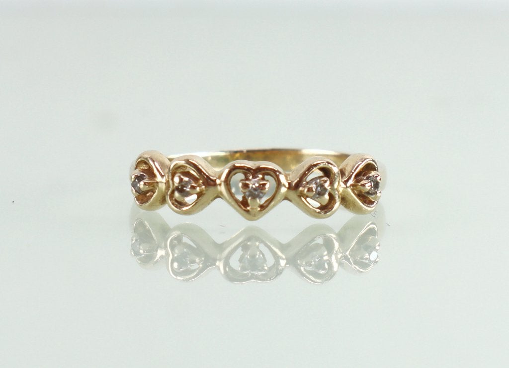Gouden ring hartjes met diamantjes, Ophalen of Verzenden, Goud, Ring, Met edelsteen