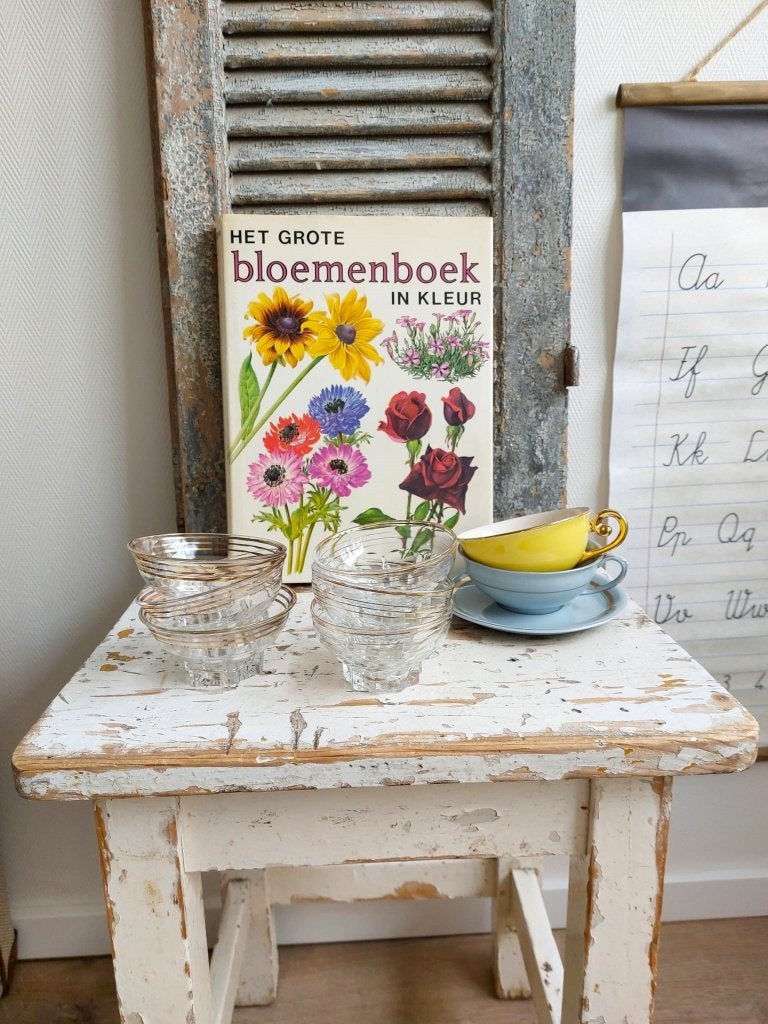 Toffe vintage glazen schaaltjes met gouden randjes, Antiek en Kunst, Ophalen of Verzenden