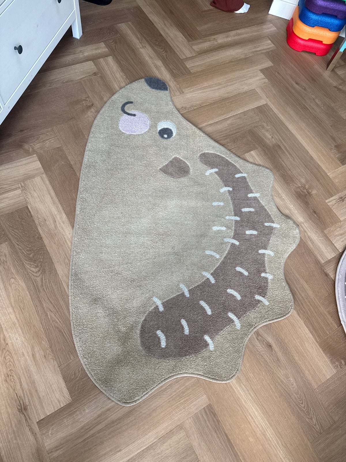 Leuk vloerkleed in de vorm van een egel, Ophalen, 100 tot 150 cm, Beige, 50 tot 100 cm