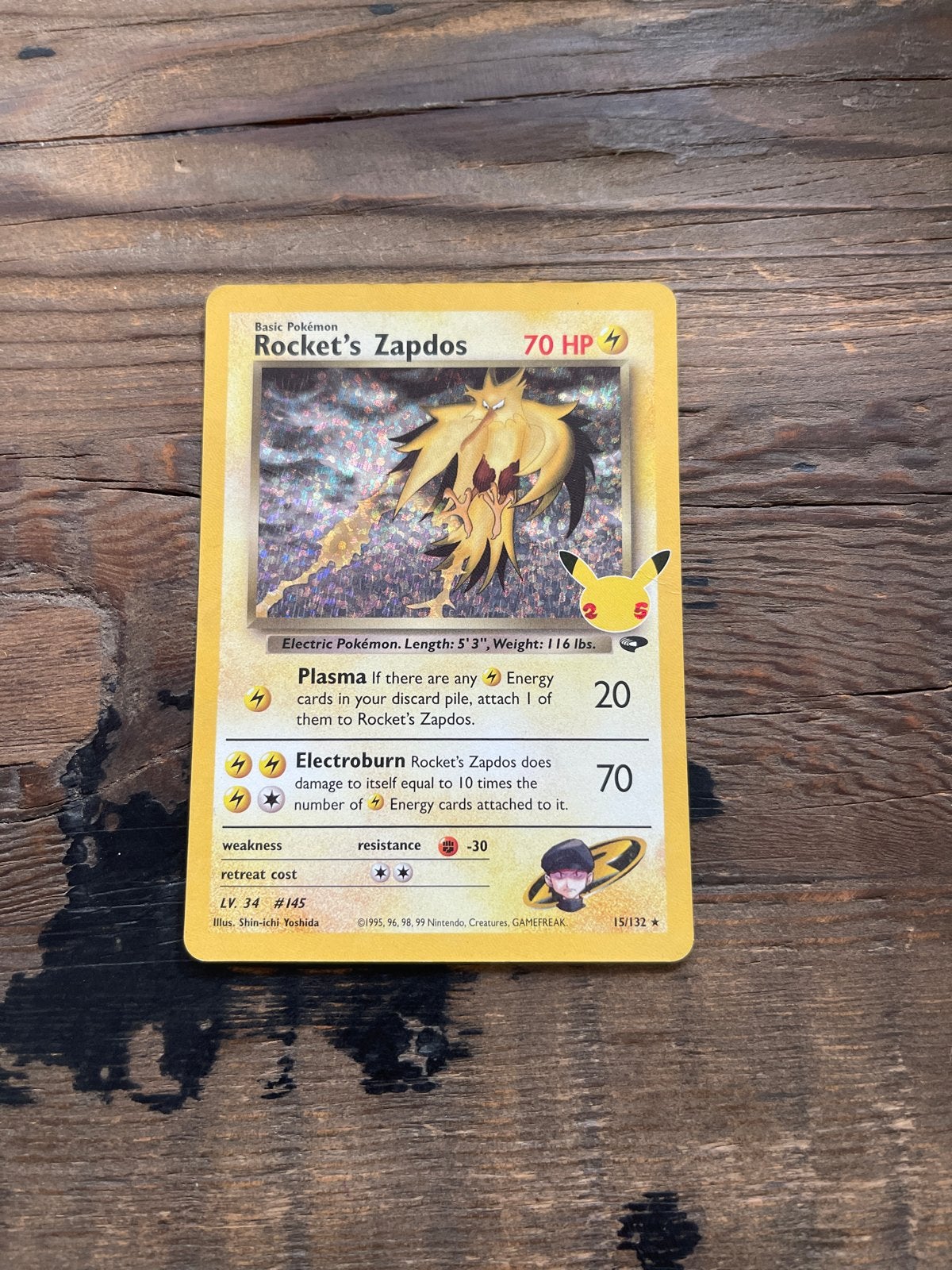Pokémon Rocket's Zapdos 15/132 (1995) - Base Set, Ophalen of Verzenden, Gebruikt, Losse kaart, Foil