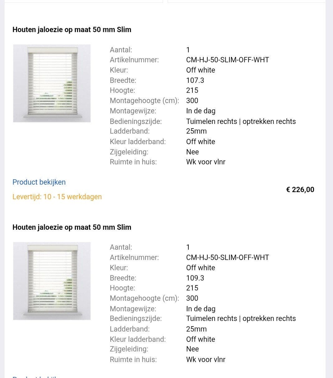 Houten jaloezieën op maat 50 mm Slim - Off White, Ophalen, Jaloezie, Hout, Nieuw