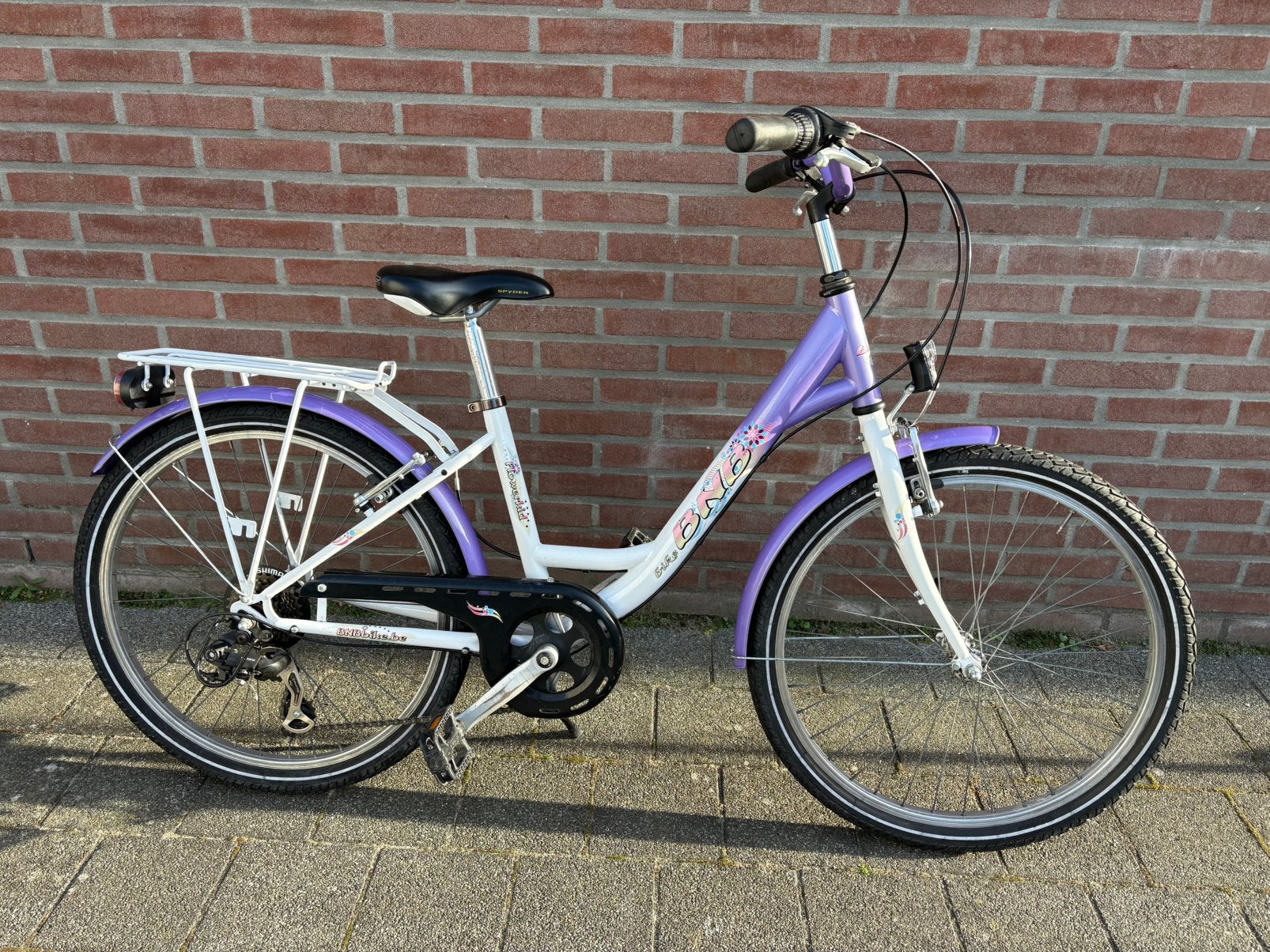 BNB Flowerkid 24 inch meisjesfiets paars/wit 7 versnellingen, Ophalen, Velgrem, Versnellingen, Gebruikt